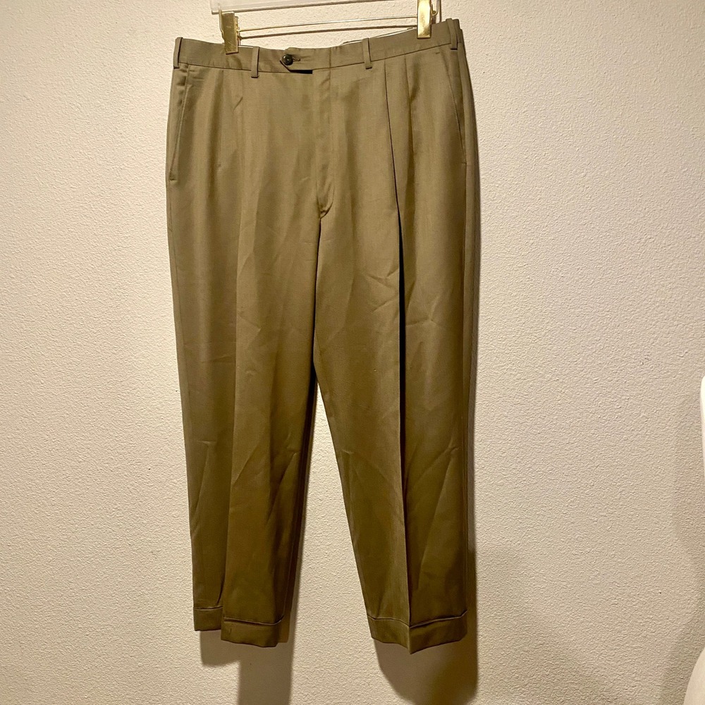 Mens Pleated‎ Dress Pants Olive Green Trousers Career Office
